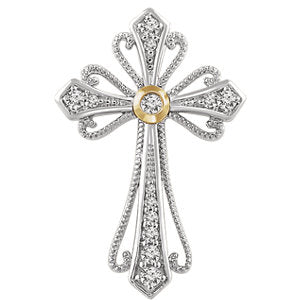 14K White & Yellow 1/6 CTW Diamond Cross Pendant