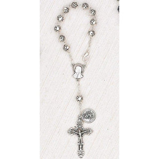 4-Pack - 6mm Silver Rose Auto Rosary with Premium Centerpiece and Crucifix with St Christopher Pendant