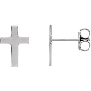 14K White 10x6 MM Cross Earrings
