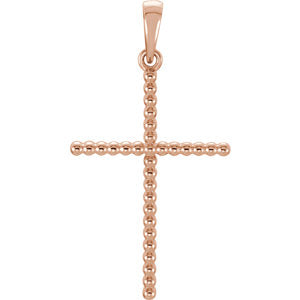 14K Rose 25.4x17.2 MM Beaded Cross Pendant