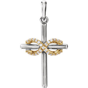 14K White & Yellow .06 CTW Diamond Infinity-Inspired Cross Pendant
