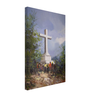 Hilltop Cross with Pilgrims Canvas Print - view 3