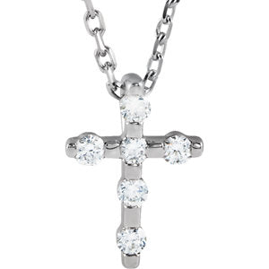 Sterling Silver 1/10 CTW Diamond Cross 16-18" Necklace