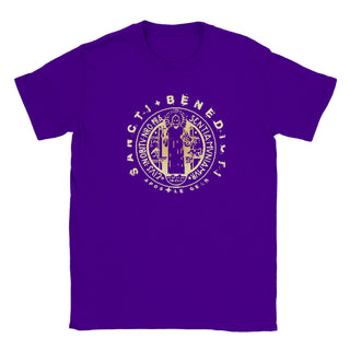 St. Benedict Medal Gold on Black T-Shirt - view 10