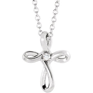 Sterling Silver .015 CTW Diamond Cross 16-18" Necklace