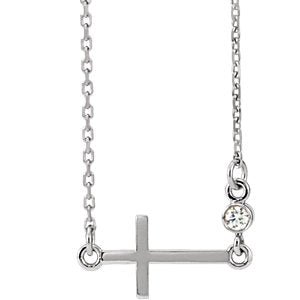 Sterling Silver .03 CTW Diamond Sideways Cross 16-18" Necklace
