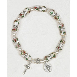 4-pack - White Cloisonne Stretch Bracelet with Strass Crystals