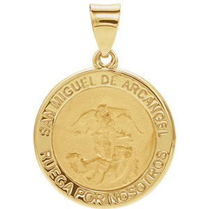 14K Gold 18x18 MM Round Hollow St. Michael Medal