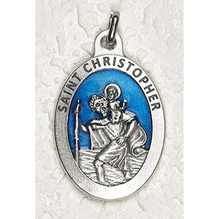 Bulk Saint Christopher 1-1/2 Inch Oval Blue Enamel Medal