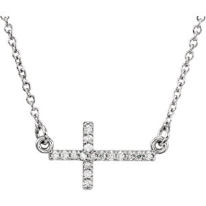 14K White .08 CTW Diamond Sideways Cross 16-18" Necklace