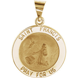 14K Gold 18 MM Round Hollow St. Francis Medal