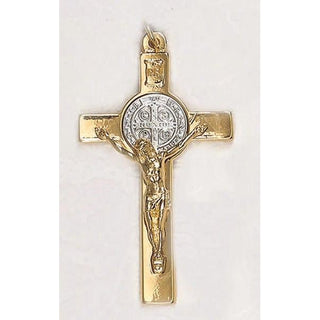 6-pack - Saint Benedict Gold Tone Classic Crucifix - Silver Tone Medal