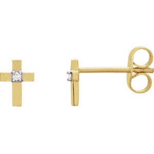 14K Gold .01 CTW Diamond Cross Earrings