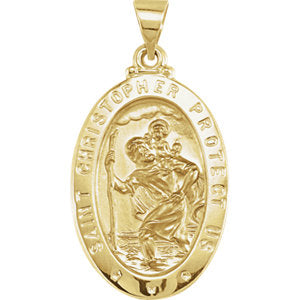 14K Gold 25x17 MM Oval St. Christopher Hollow Medal