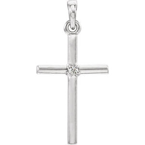 14K White 22.65x11.4 MM White Sapphire Cross Pendant