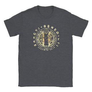 St. Benedict Medal Gold on Black T-Shirt - view 5