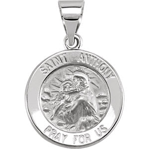 14K White 15 MM Round Hollow St. Anthony Medal