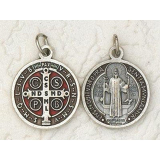 Bulk Saint Benedict Silver Tone with Brown/Red Enamel Medal