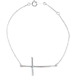 Sterling Silver Imitation Blue Zircon Sideways Cross Bracelet