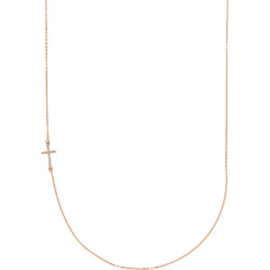 14K Rose .05 CTW Diamond Off-Center Sideways Cross 16" Necklace