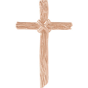 14K Rose 50.75x32.25 MM Woodgrain Cross Pendant