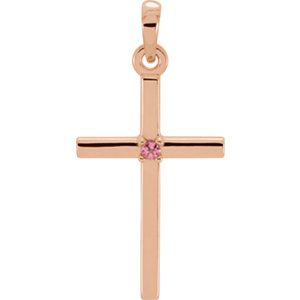 14K Rose 19.2x9 MM Pink Tourmaline Cross Pendant