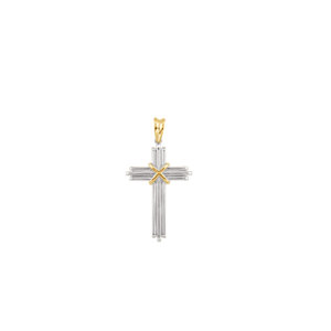 Sterling Silver & 14K Gold 36.75x24.5 MM Cross Pendant