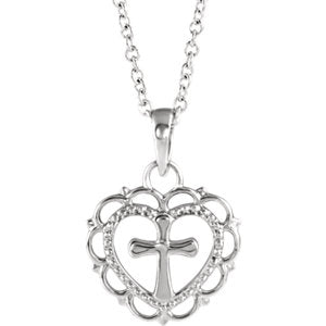 14K White Youth Heart with Cross 16-18" Necklace