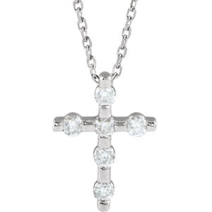 14K White 1/5 CTW Diamond Cross 16-18" Necklace