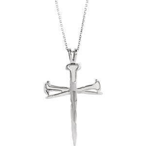 Sterling Silver 24x43 MM Nail Design Cross Pendant