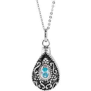 Sterling Silver March Birthstone Tear Ash Holder 18" Necklace