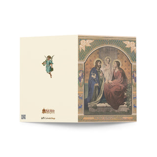 Anniversary Card - The Holy Family Enthroned Vintage Lithograph: outside