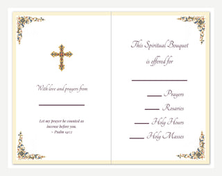 Set of 10 Spiritual Bouquet Cards - The Virgin in Prayer: inside of the card with spiritual bouquet wording
