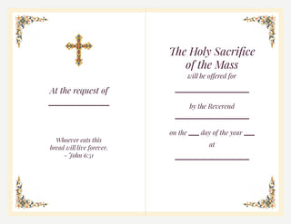 Set of 10 Mass Cards - Cross with the Lamb of God, Illuminated Manuscript: inside of the card with Mass offering wording