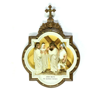 Chapel Wall Plaque Station #4 Statue - 19-inch - Realistic Color - Hand-Painted