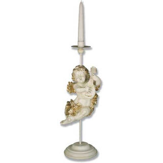 Cherub Mandolin Candleholder Statue - 17-inch
