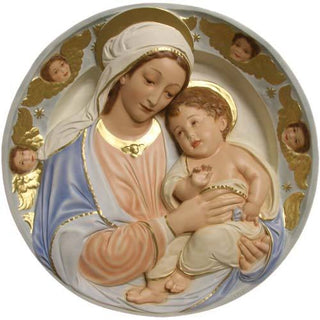 Madonna and Child Rondel Plaqu Statue - 28-inch - Realistic Color - Hand-Painted