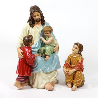 Jesus With Children In The Gar Statue - 34-inch - Realistic Color - Hand-Painted