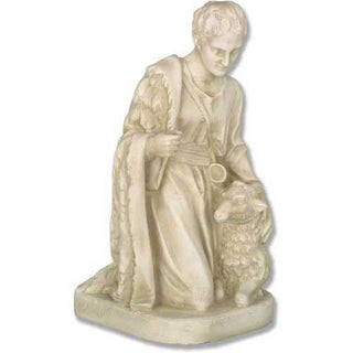 Shepherd Kneeling Sheep Statue - 19-inch - Realistic Color - Hand-Painted