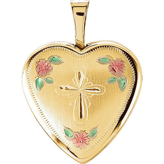 14K Yellow Gold Tri Color Fancy Cross Locket at Catholic Shop