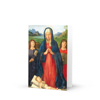 New Baby Card - Madonna Adoring the Child with Angels: front