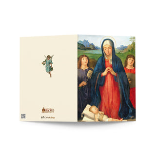 New Baby Card - Madonna Adoring the Child with Angels: outside