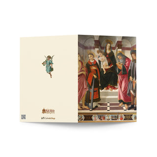 Feast Day Card - Madonna Enthroned with Saints by Botticelli: outside