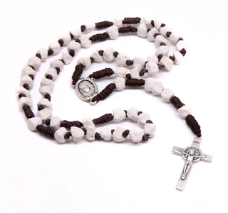 Medjugorje St. Benedict Stone Rosary - Brown Cord