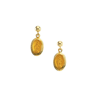 14K Gold Miraculous Medal Dangle Earrings