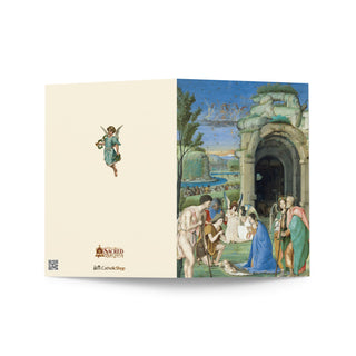 Christmas Card - Nativity with Adoring Shepherds and Angels: outside