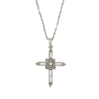 Silver-Tone Crystal Cross Necklace 18"
