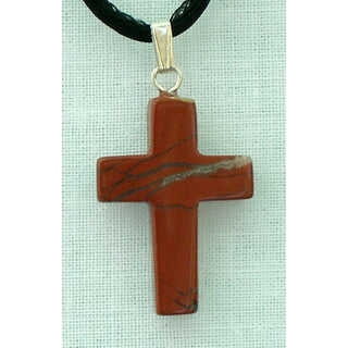 Red Jasper Natural Stone Cross Necklace 26"
