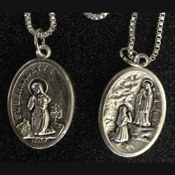 St.Bernadette/Lourdes Medal In Nickel 1" 23" Chain