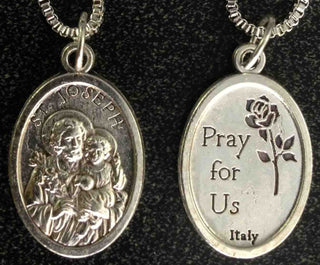 St. Joseph And Child /Pray For Us Medal In Nickel 1" 23" Chain